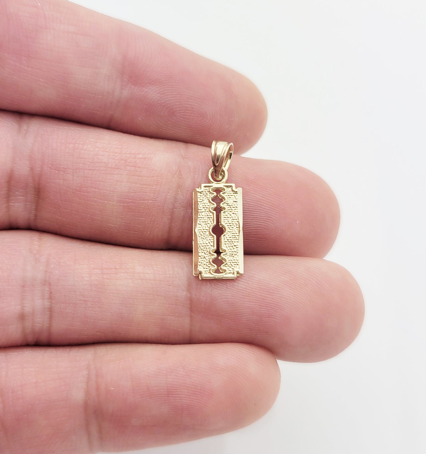 Solid 10K Yellow Gold Razor Blade Necklace Pendant Charm Small