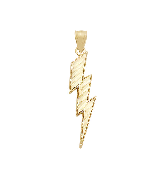 Solid 10K Yellow Gold Lightning Bolt Necklace Pendant Diamond Cut 1.7 inch