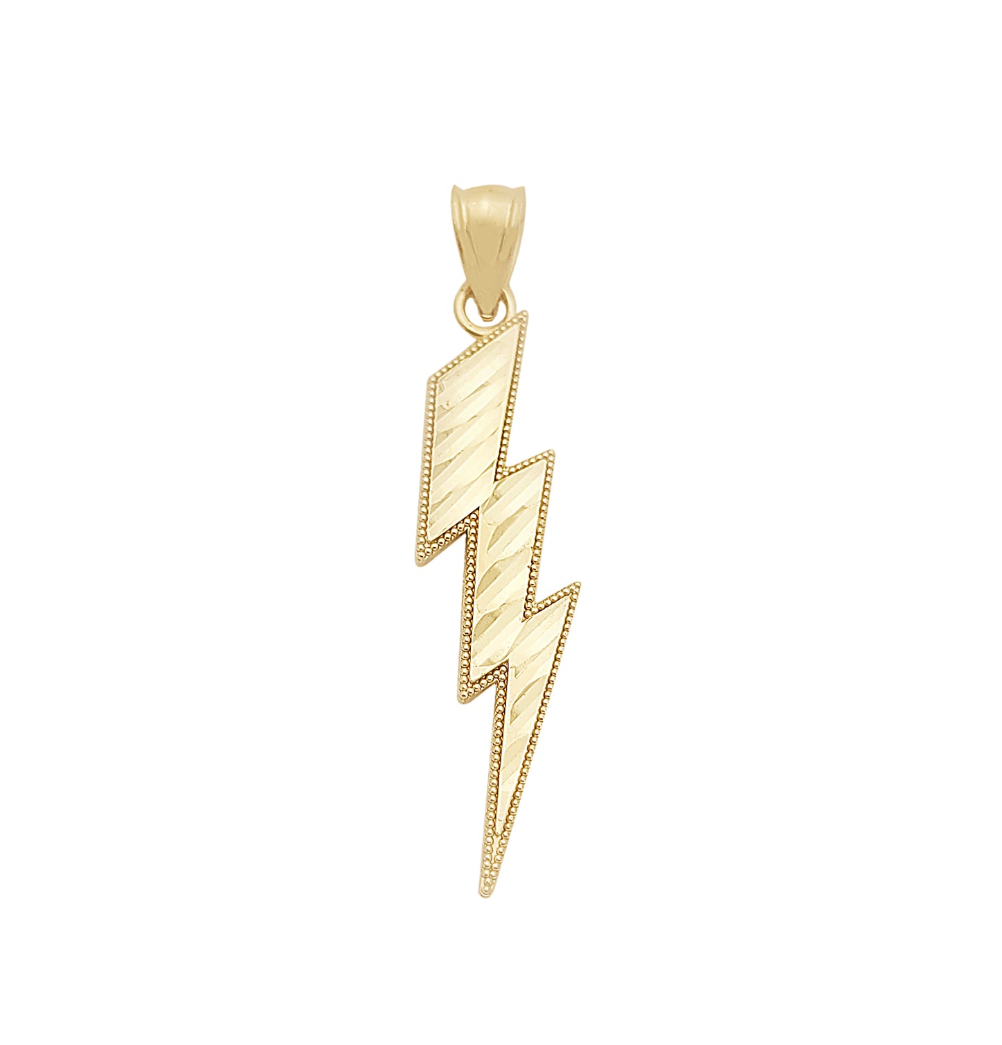 Solid 10K Yellow Gold Lightning Bolt Necklace Pendant Diamond Cut 1.3 inch