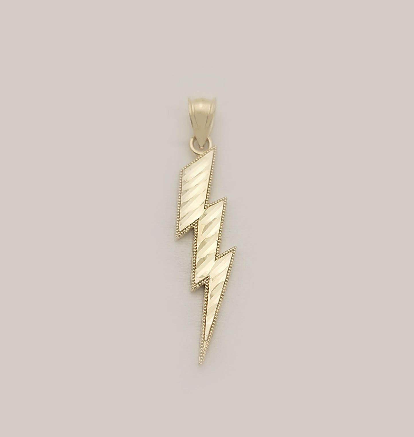 Solid 10K Yellow Gold Lightning Bolt Necklace Pendant Diamond Cut 1.3 inch