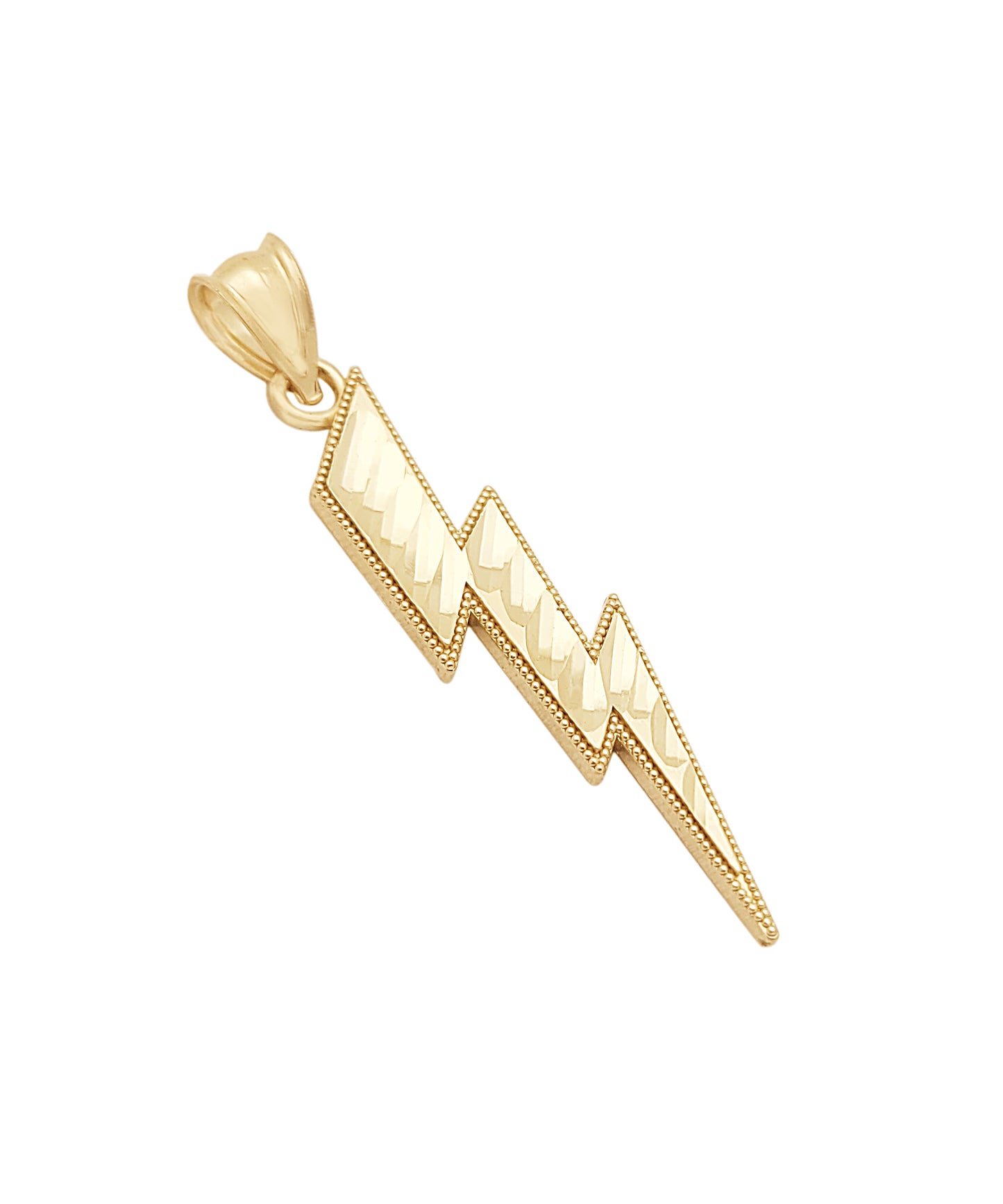 Solid 10K Yellow Gold Lightning Bolt Necklace Pendant Diamond Cut 1.3 inch