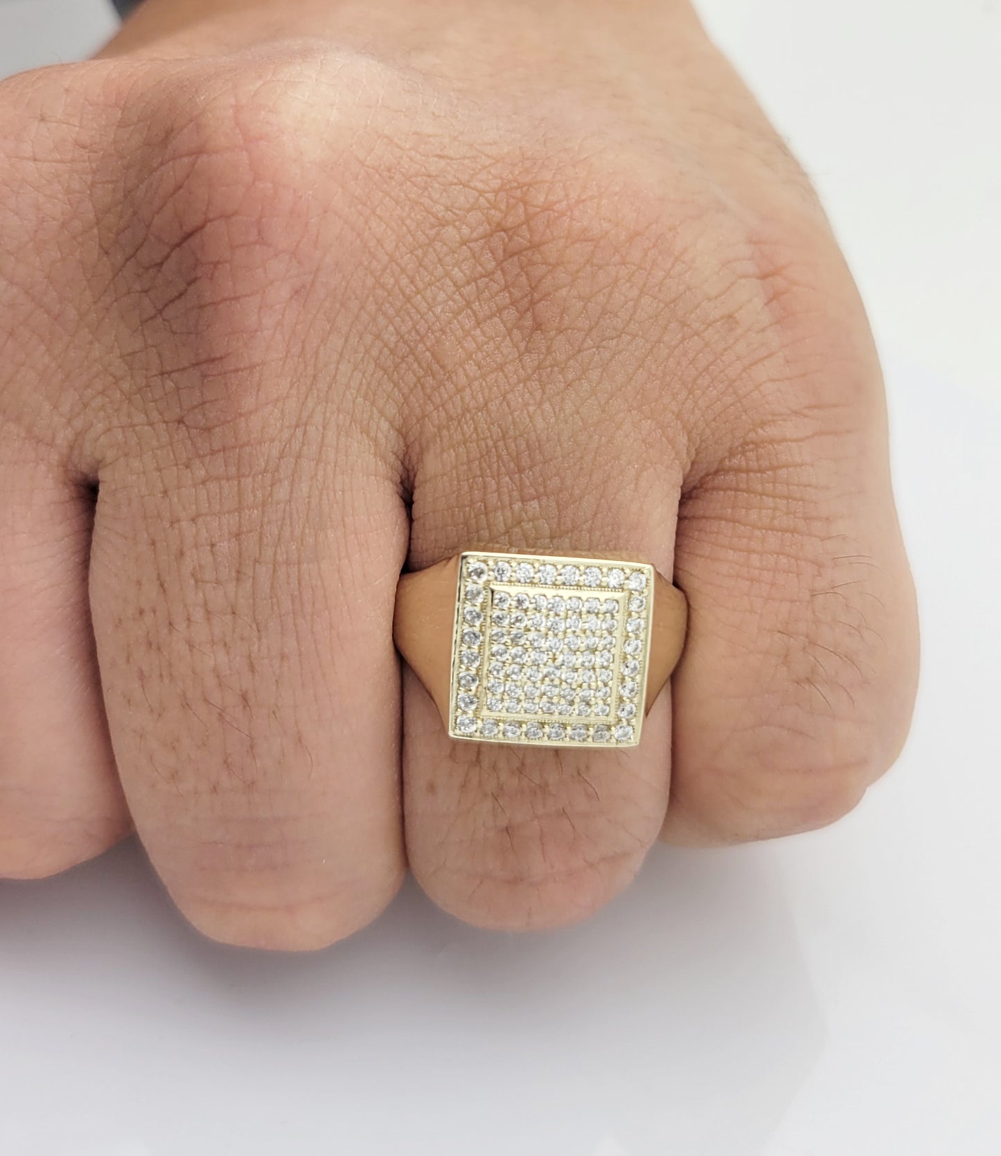 10K Yellow Gold Mens CZ Ring Micro Pave Setting
