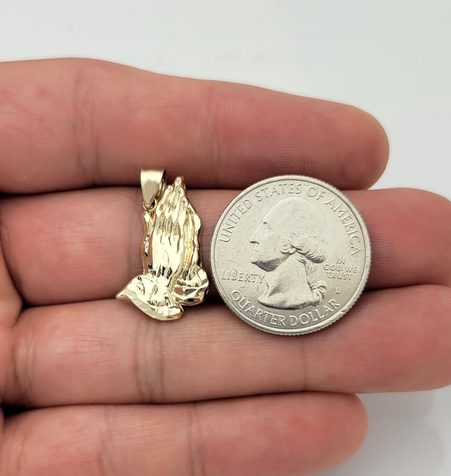 10k Yellow Gold Praying Hands Prayers Hands Pendant 0.85 in x 0.6 in