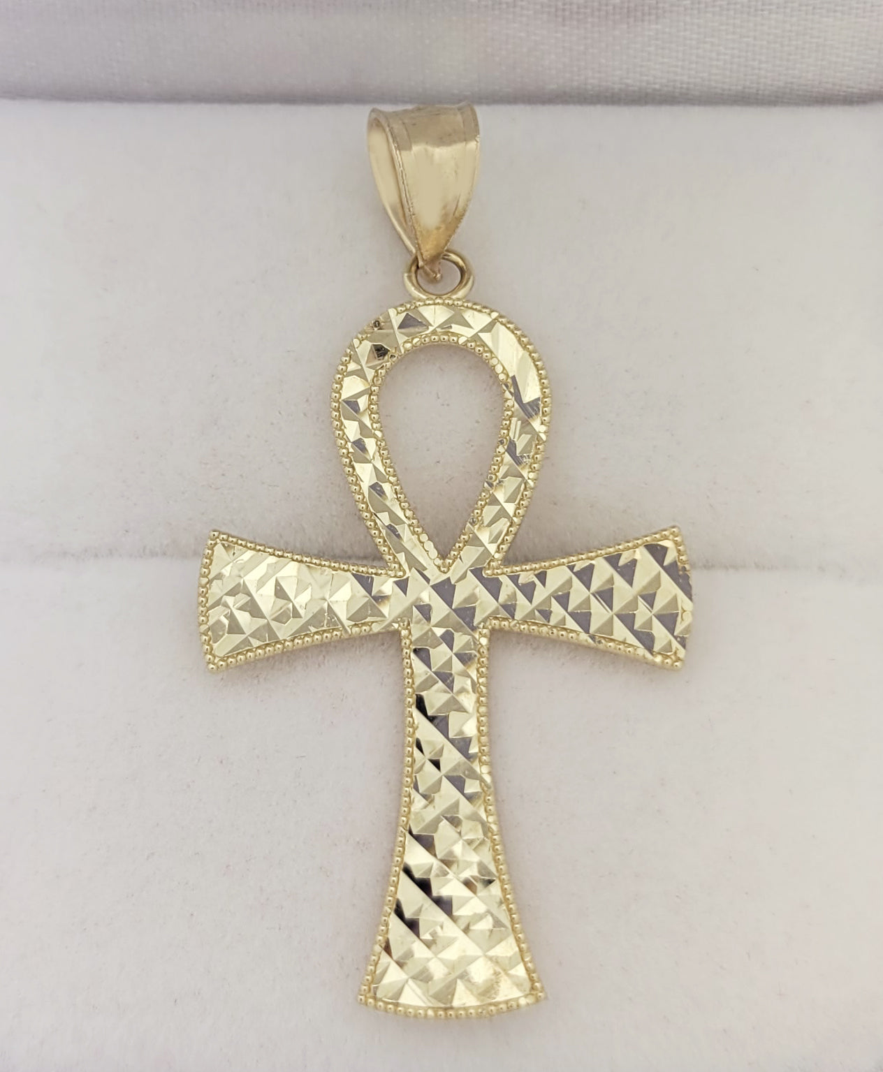 10k Yellow Gold Ankh Cross Pendant Diamond Cut Egyptian Cross