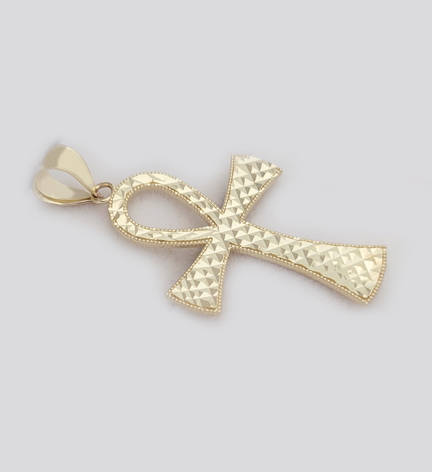 10k Yellow Gold Ankh Cross Pendant Diamond Cut Egyptian Cross