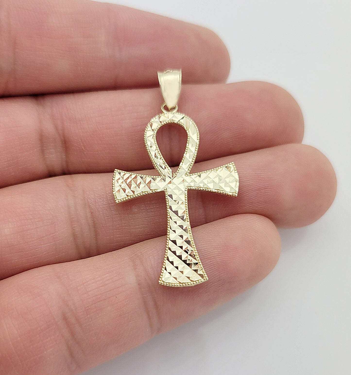 10k Yellow Gold Ankh Cross Pendant Diamond Cut Egyptian Cross
