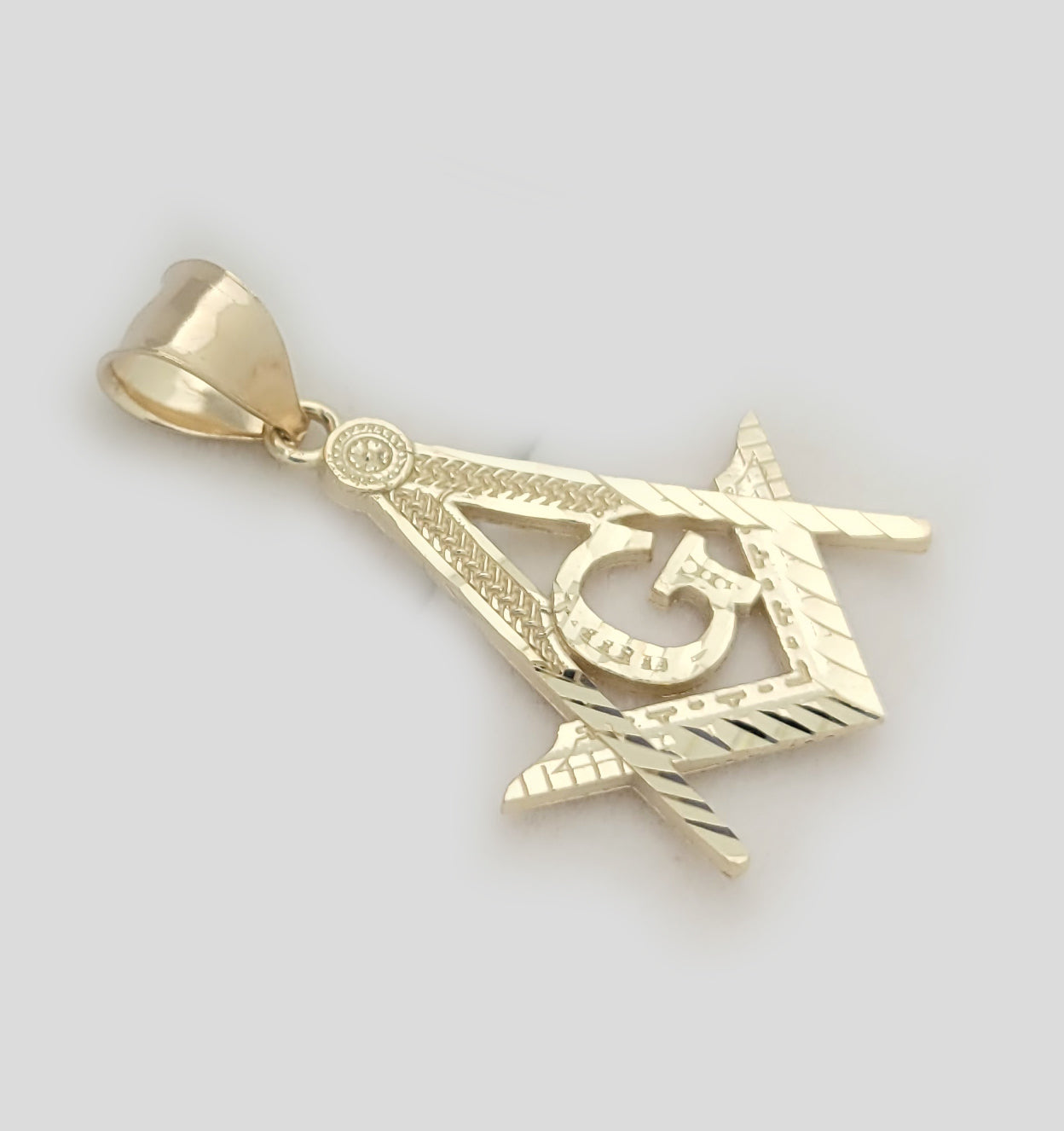 10K Yellow Solid Gold Masonic Pendant Freemason Necklace Pendant Diamond Cut