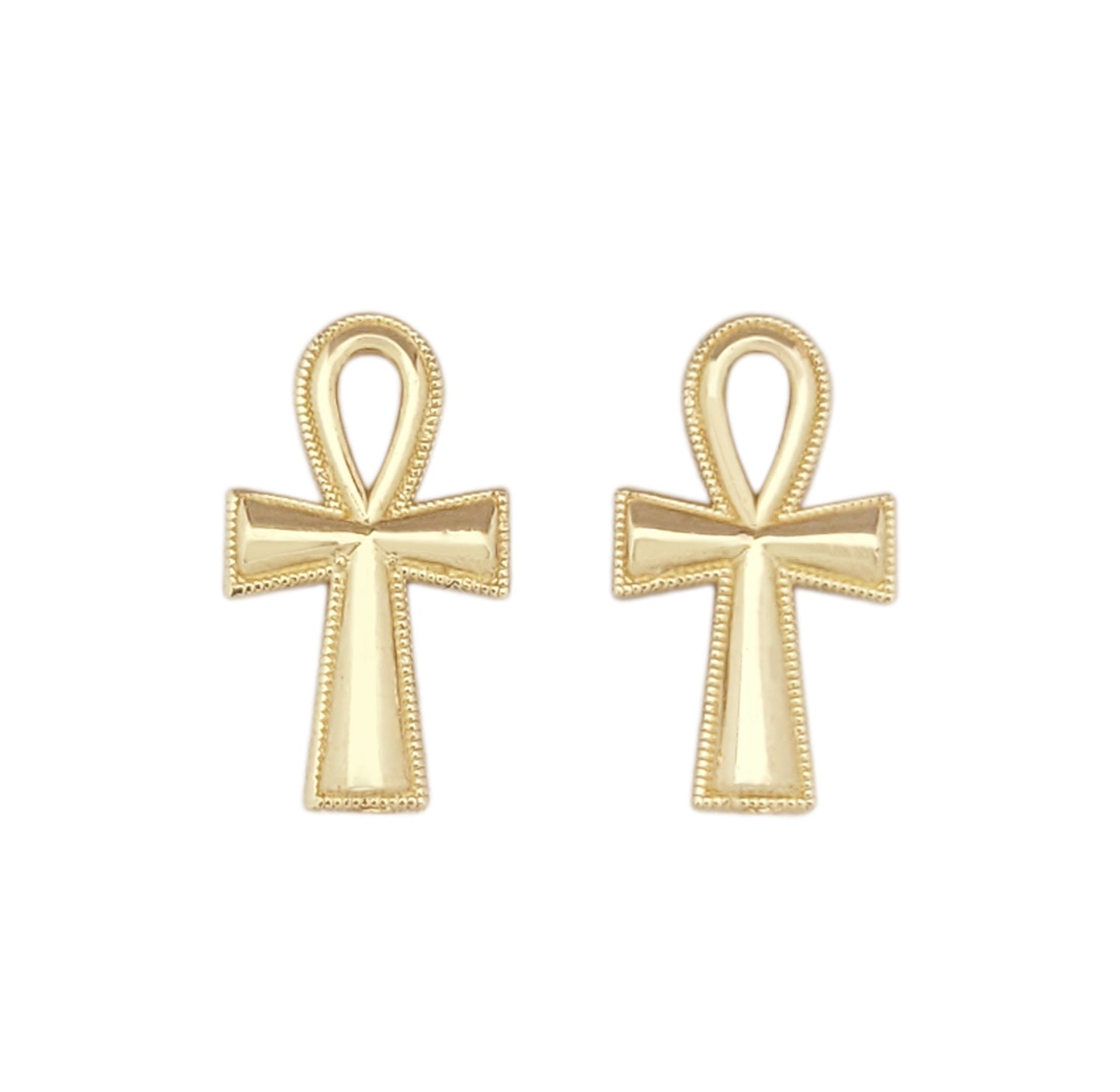 10K Yellow Gold Ankh Cross Earrings Egyptian Cross Earrings 0.5 in x 0.3 in(13.5 mm x 7.5 mm)