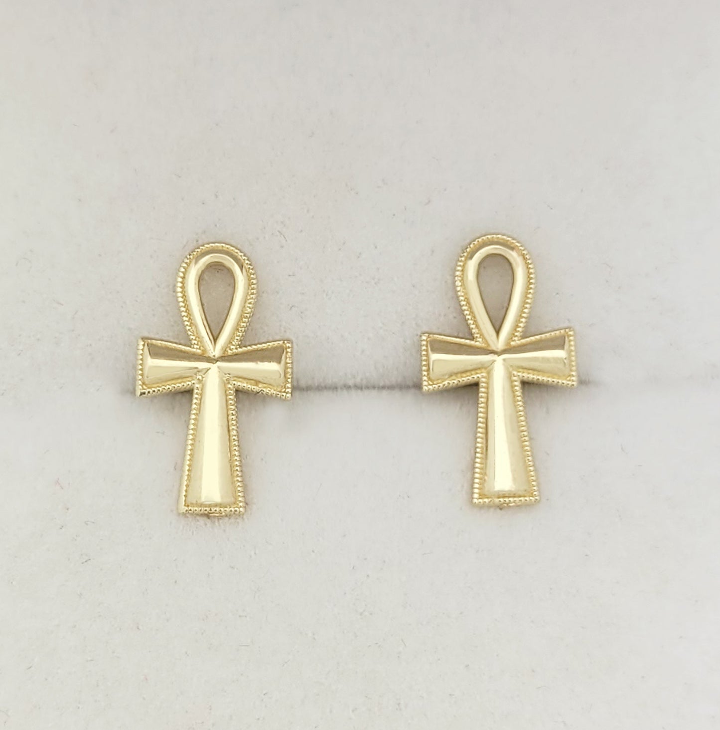 10K Yellow Gold Ankh Cross Earrings Egyptian Cross Earrings 0.5 in x 0.3 in(13.5 mm x 7.5 mm)