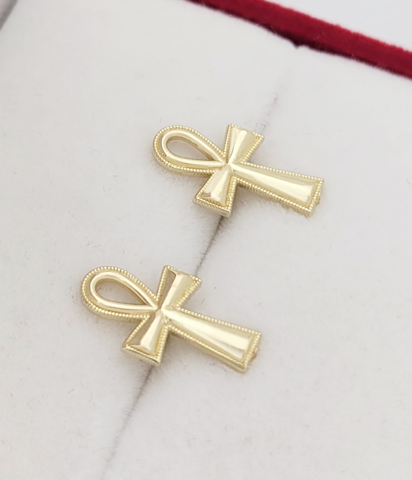 10K Yellow Gold Ankh Cross Earrings Egyptian Cross Earrings 0.5 in x 0.3 in(13.5 mm x 7.5 mm)
