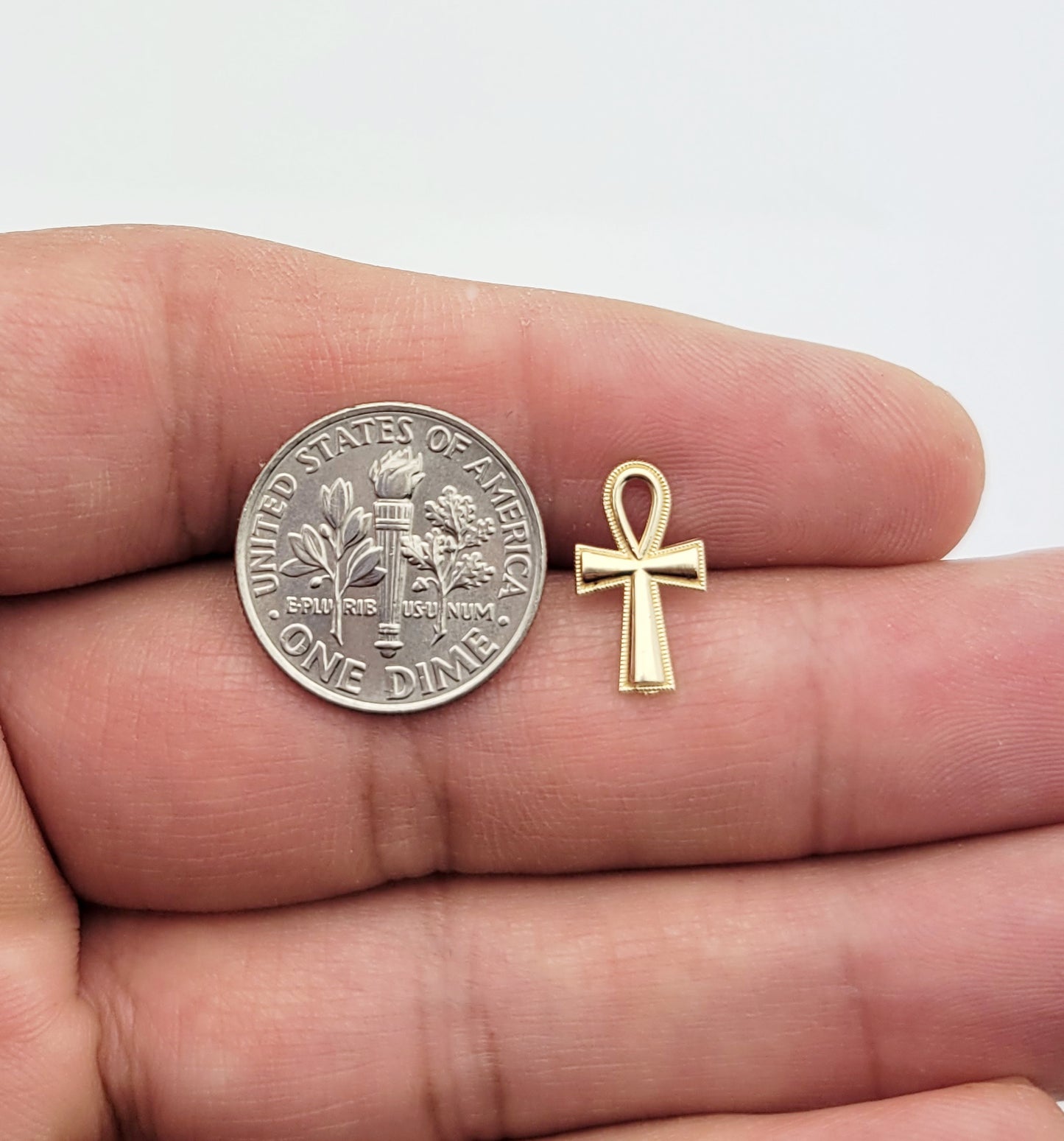 10K Yellow Gold Ankh Cross Earrings Egyptian Cross Earrings 0.5 in x 0.3 in(13.5 mm x 7.5 mm)