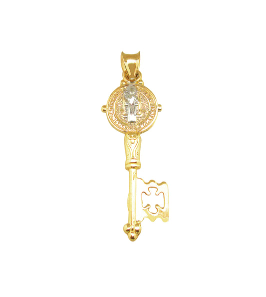 10k Yellow Gold De San Benito Key Pendant St Benedict Pendant Charm 1 inch