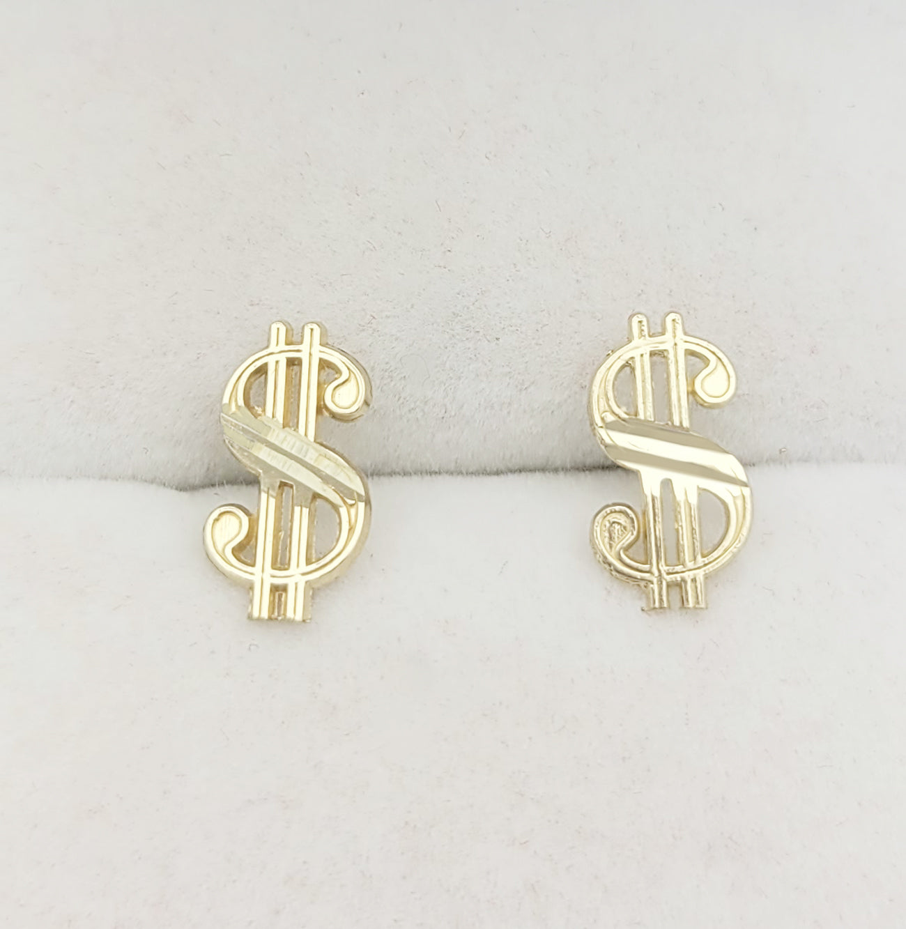 10K Yellow Gold Dollar Sign Earrings Money Symbol Earrings 12 mm x 6 mm