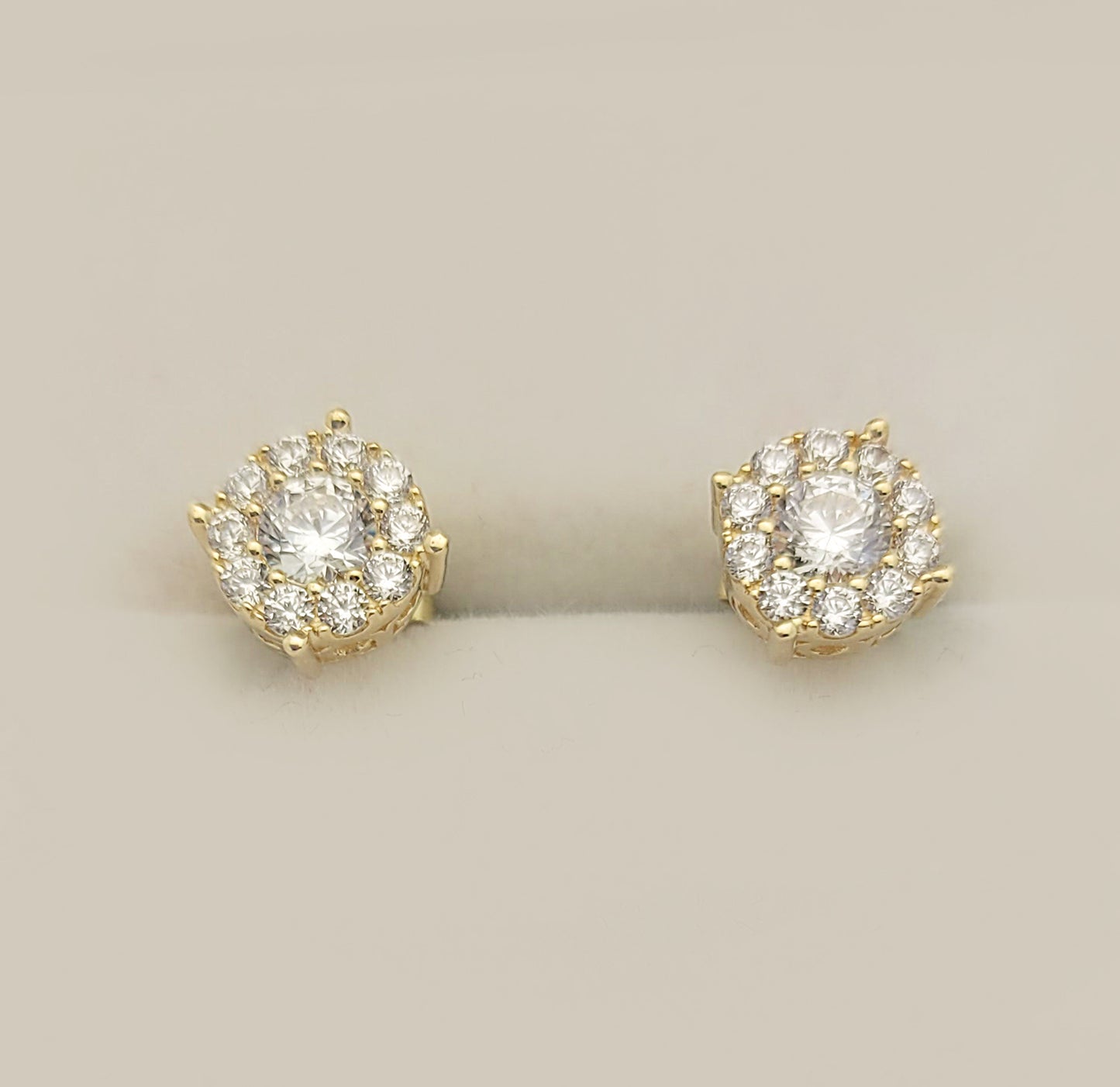 10k Yellow Gold CZ Cluster Earrings Round Earrings 6.5 mm