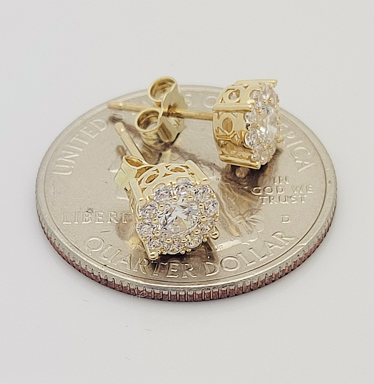 10k Yellow Gold CZ Cluster Earrings Round Earrings 6.5 mm