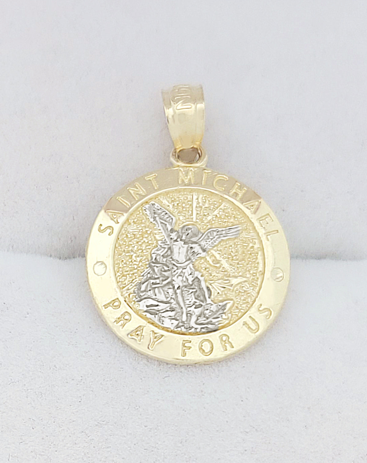 10K Yellow Gold Saint Michael The Archangel Pendant Charm St. Michael Medal Small