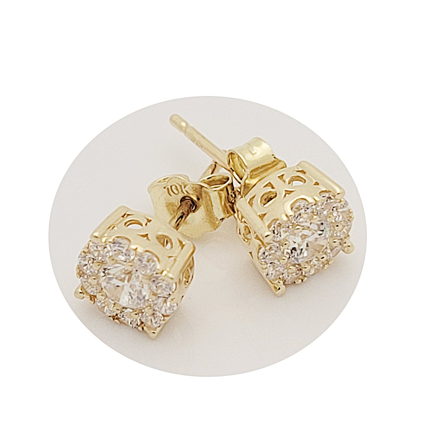 10k Yellow Gold CZ Cluster Earrings Round Earrings 6.5 mm