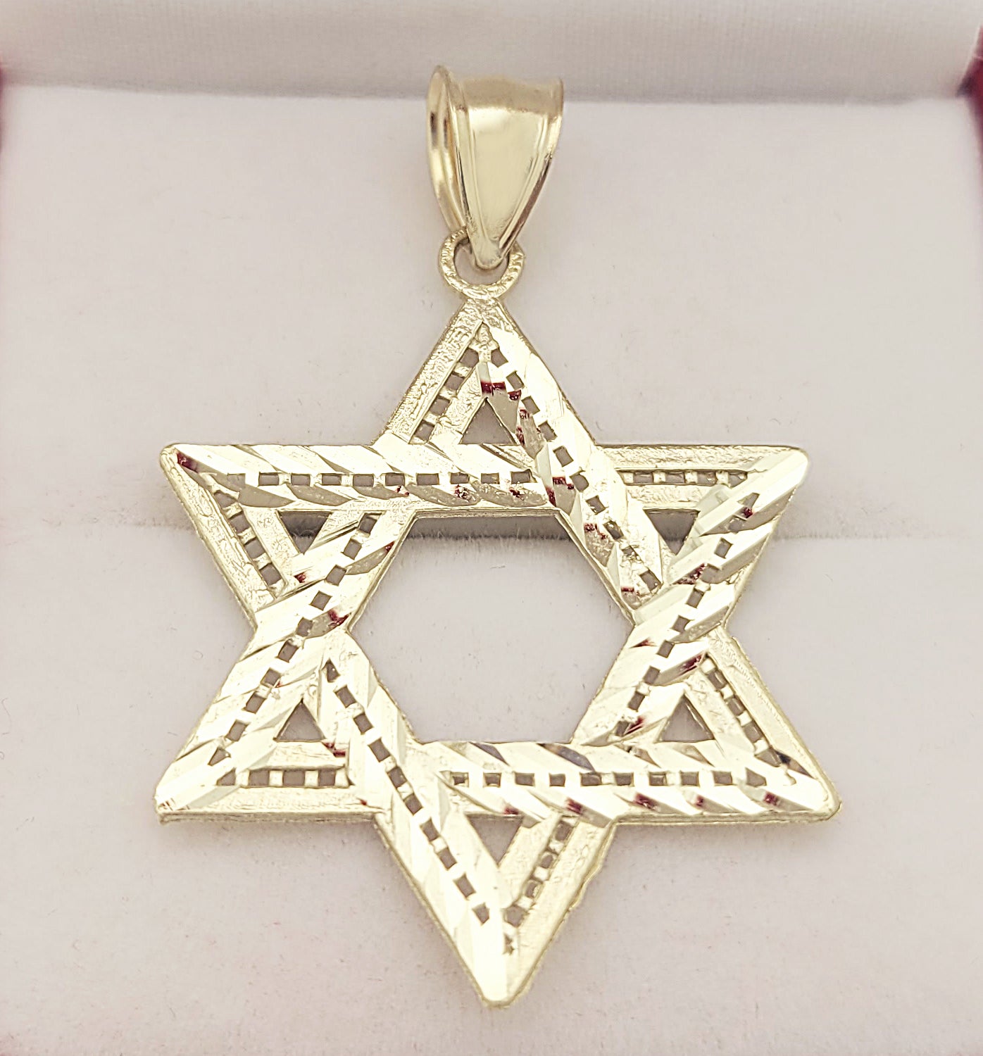 10K Yellow Gold Six Point Star Of David Jewish Pendant 1.1 inch Width
