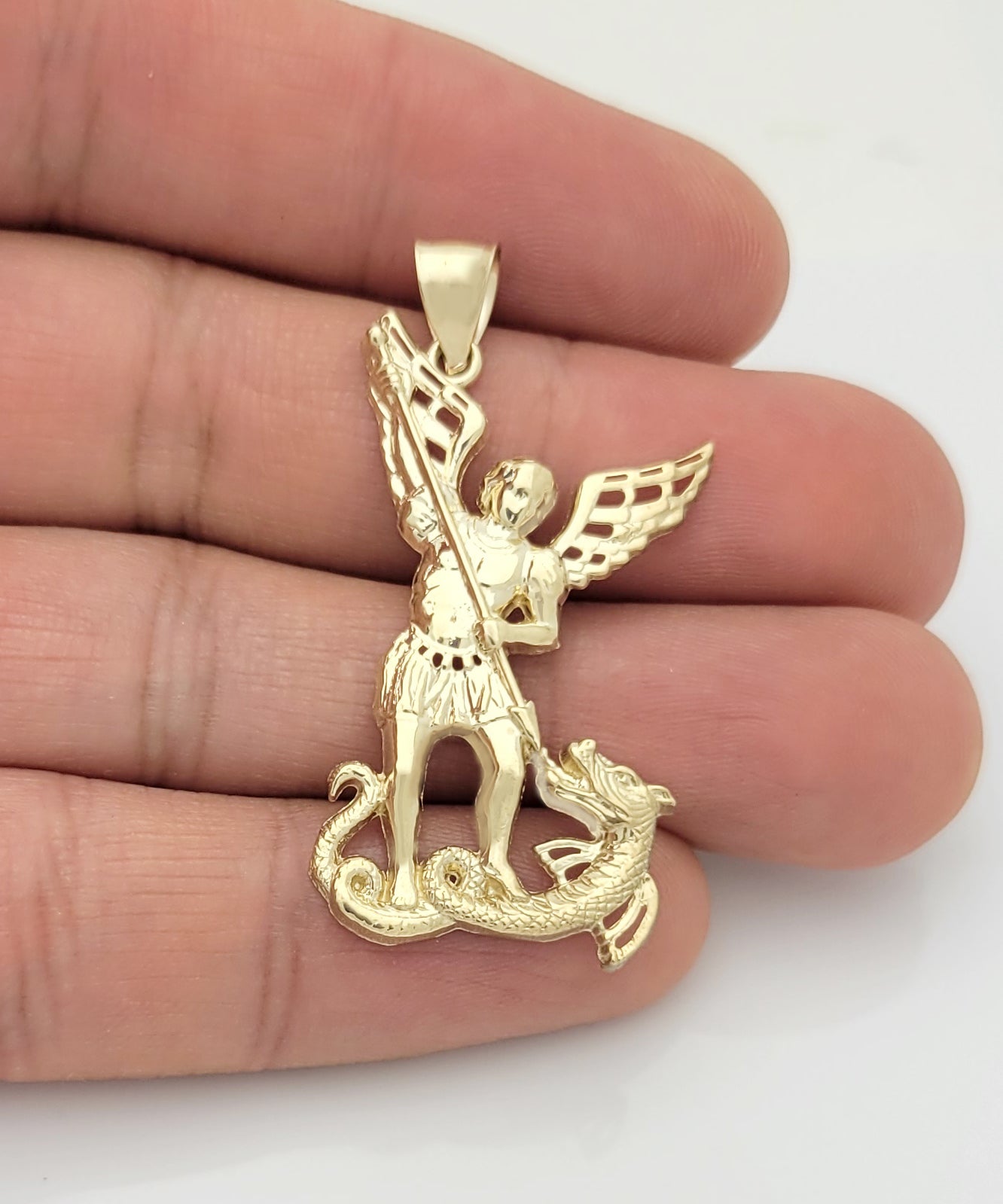 Mens 10K Yellow Gold Saint Michael The Archangel Pendant Charm