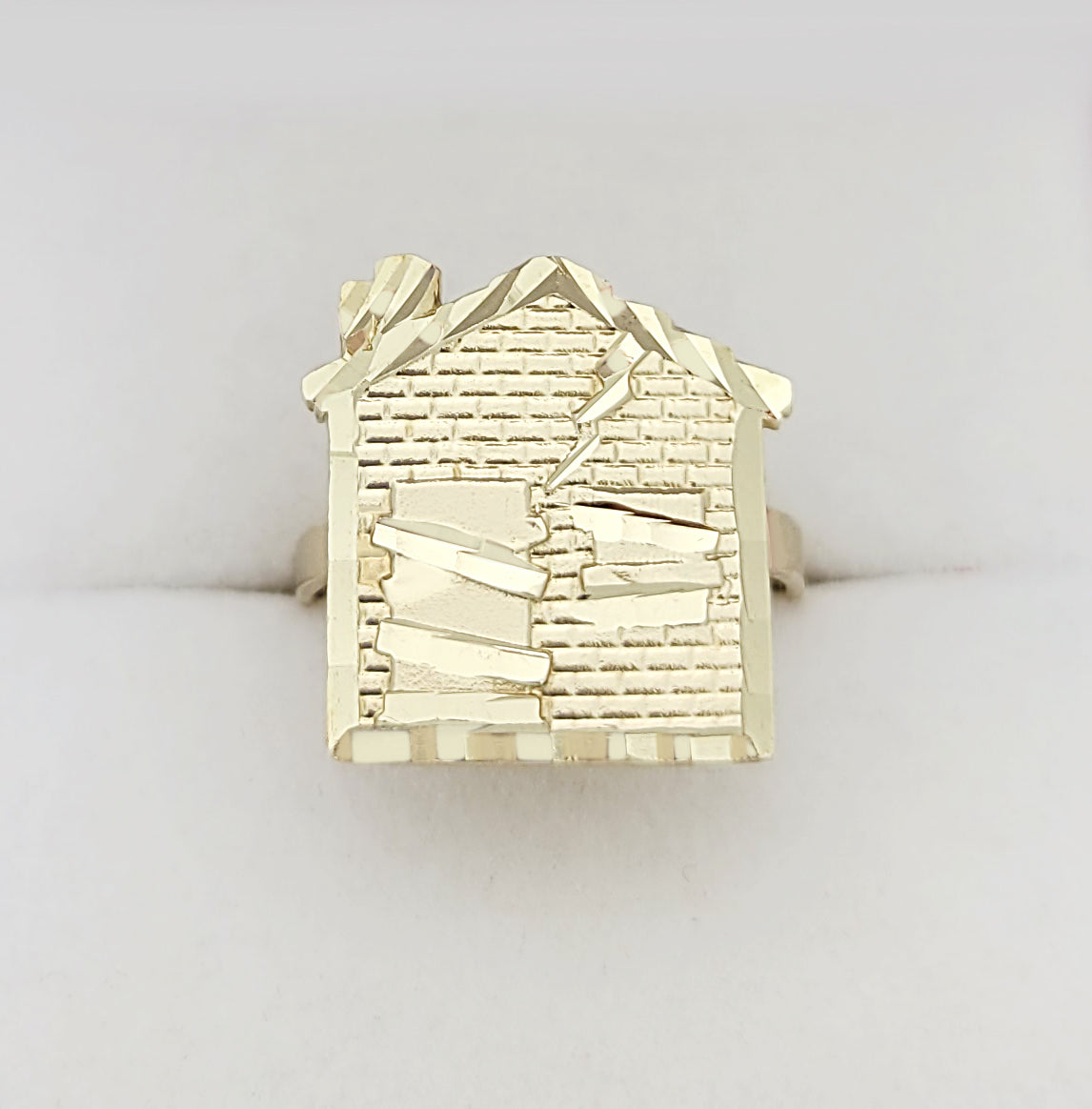 10K Yellow Gold Trap House Ring Pinky Ring Size 7 Head Size 0.7 in x 0.65 in
