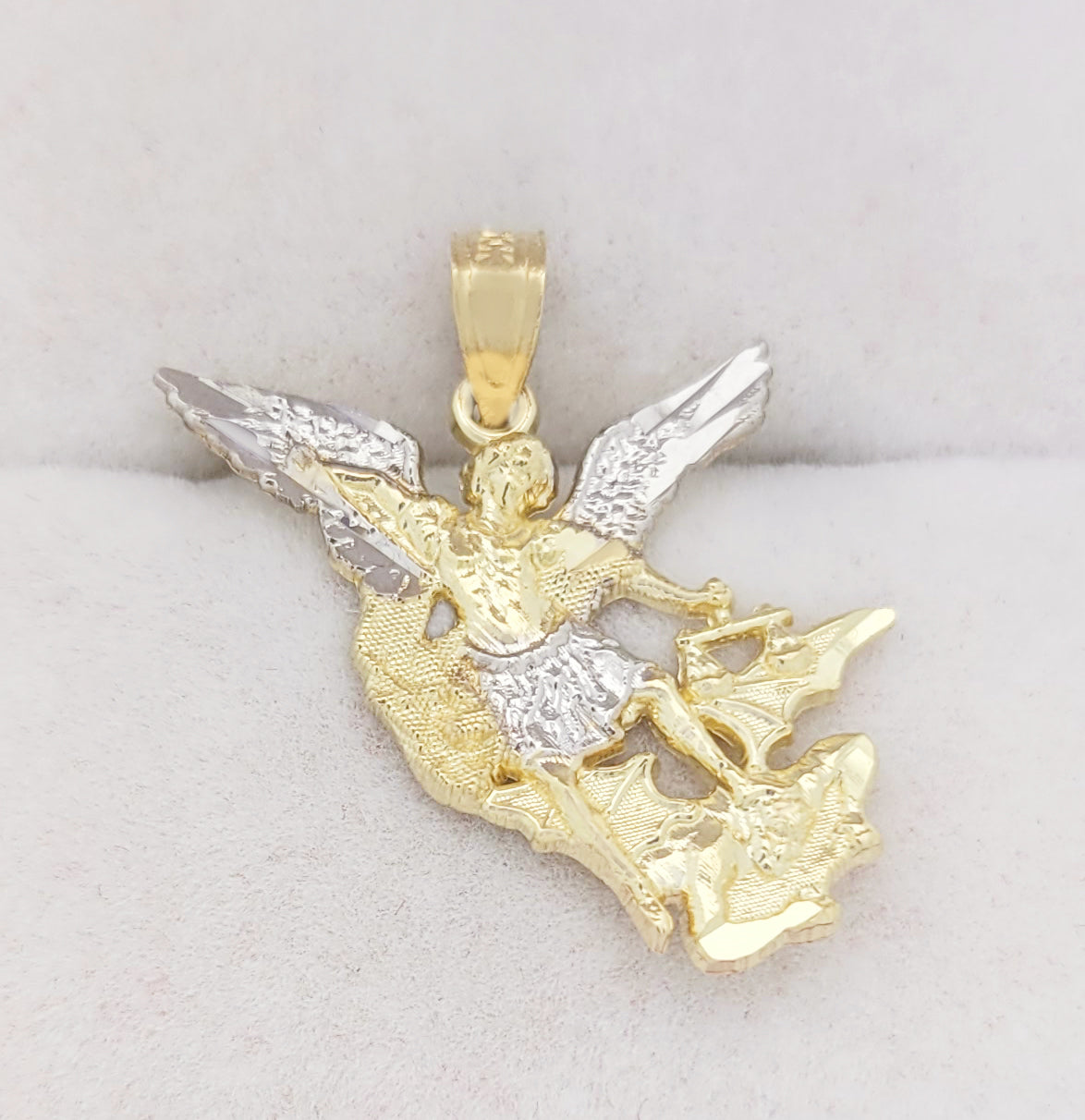10K Yellow Gold Saint Michael The Archangel Pendant Charm Small