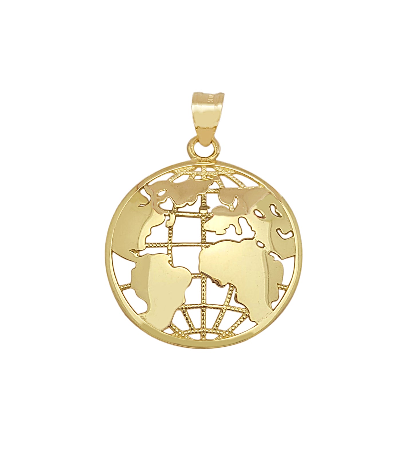 10K Yellow Gold World Map Pendant Globe Charm Plain Design 1.1 in Diameter