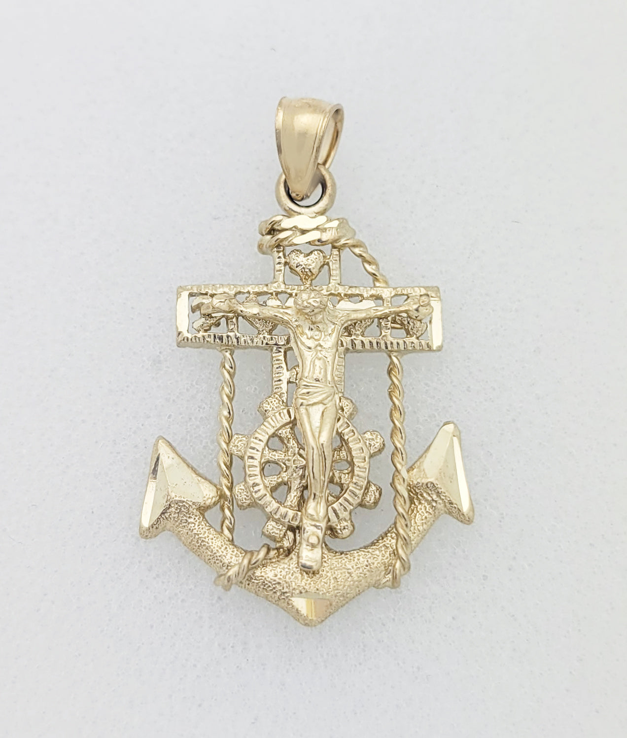 10K Yellow Gold Mariners Anchor Charm Cross Pendant Mens Anchor Charm