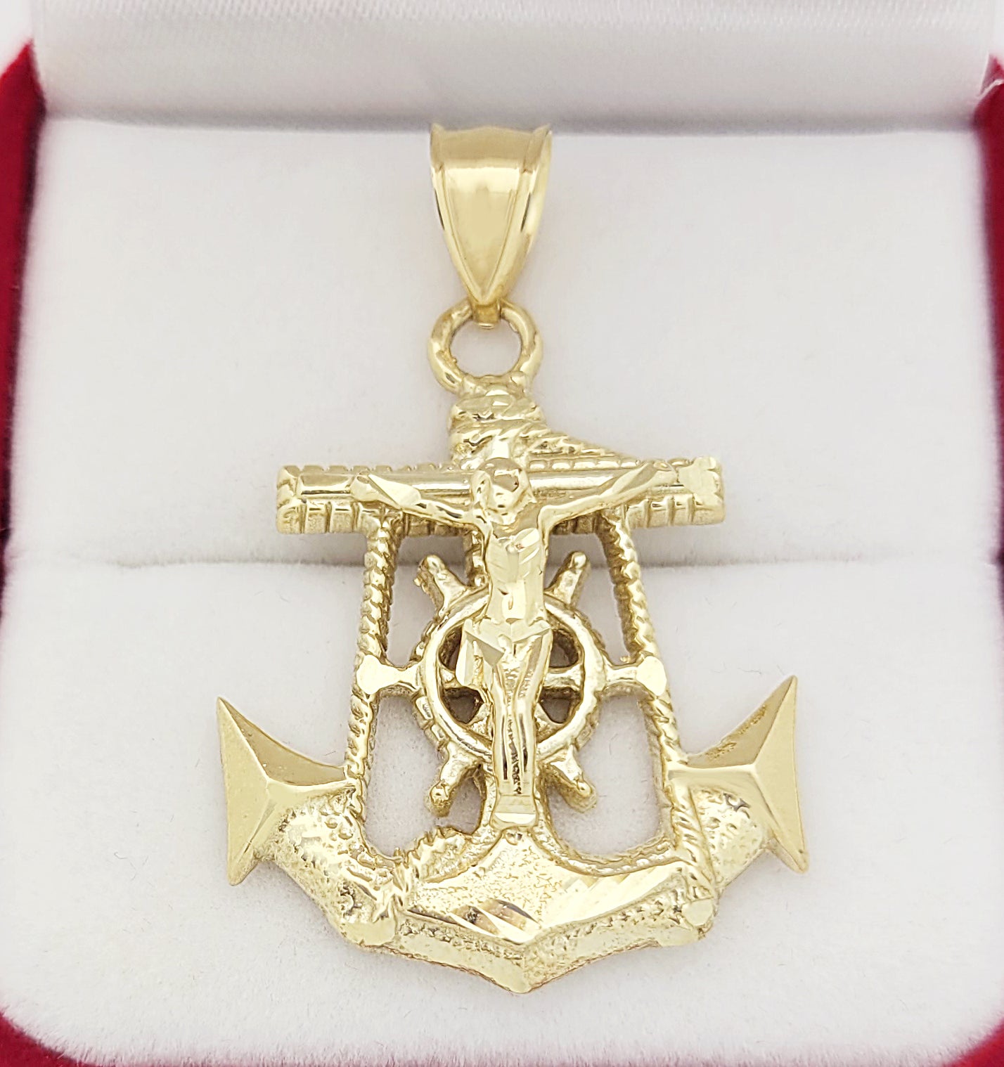 10K Yellow Gold Anchor Cross Pendant For Men Solid Gold Mariners Pendant