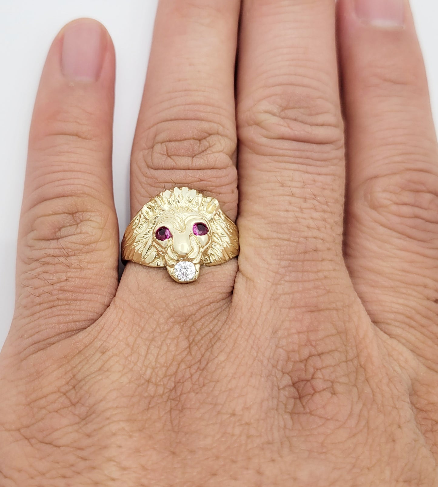 Men's Lion Head Ring 10K Yellow Gold Lion Face Ring Size 11