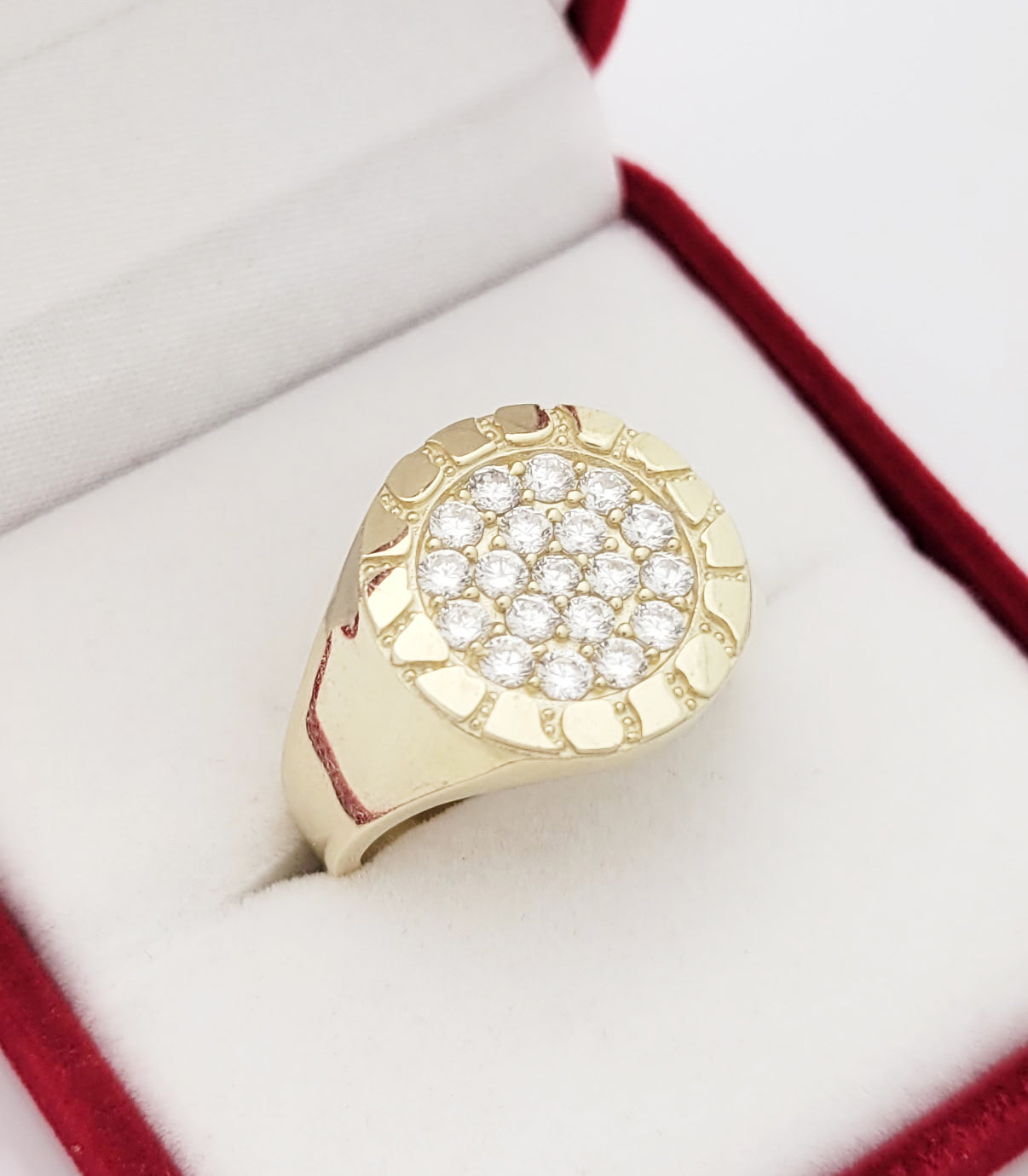 10K Yellow Gold Mens Ring Nugget Frame Ring
