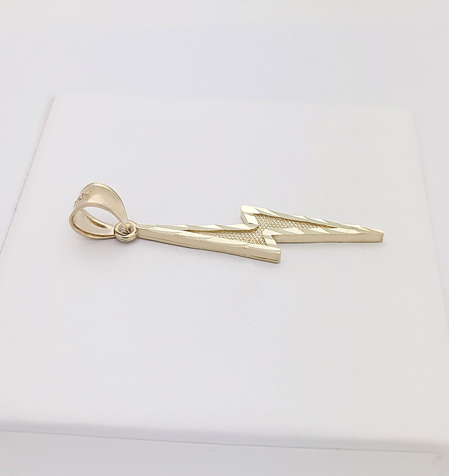 10K Yellow Gold Lightning Bolt Necklace Pendant Sold Gold Charm Diamond Cut