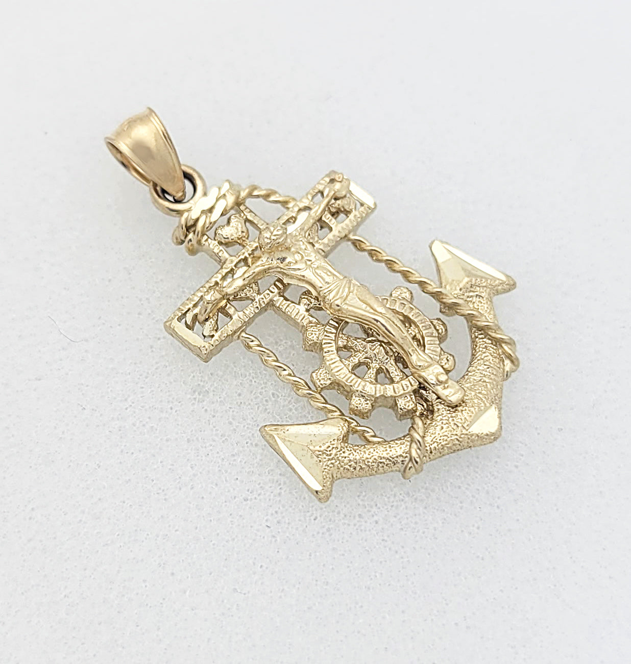10K Yellow Gold Mariners Anchor Charm Cross Pendant Mens Anchor Charm