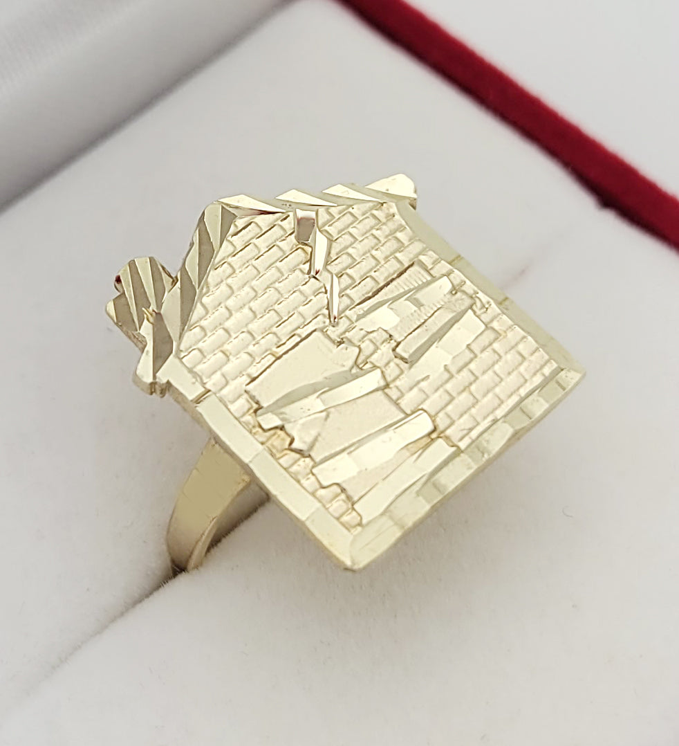 10K Yellow Gold Trap House Ring Pinky Ring Size 7 Head Size 0.7 in x 0.65 in