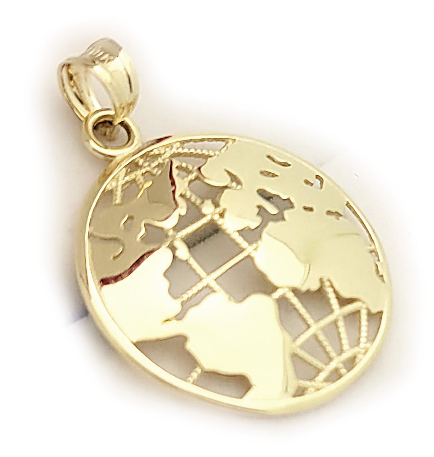 10K Yellow Gold World Map Pendant Globe Charm Plain Design 1.1 in Diameter