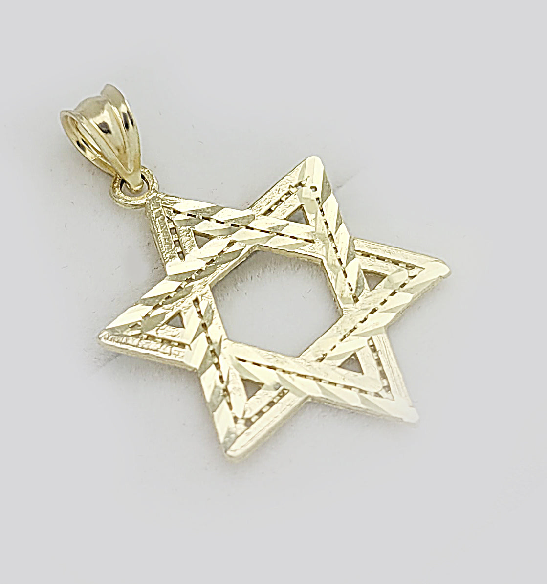 10K Yellow Gold Six Point Star Of David Jewish Pendant Diamond Cut
