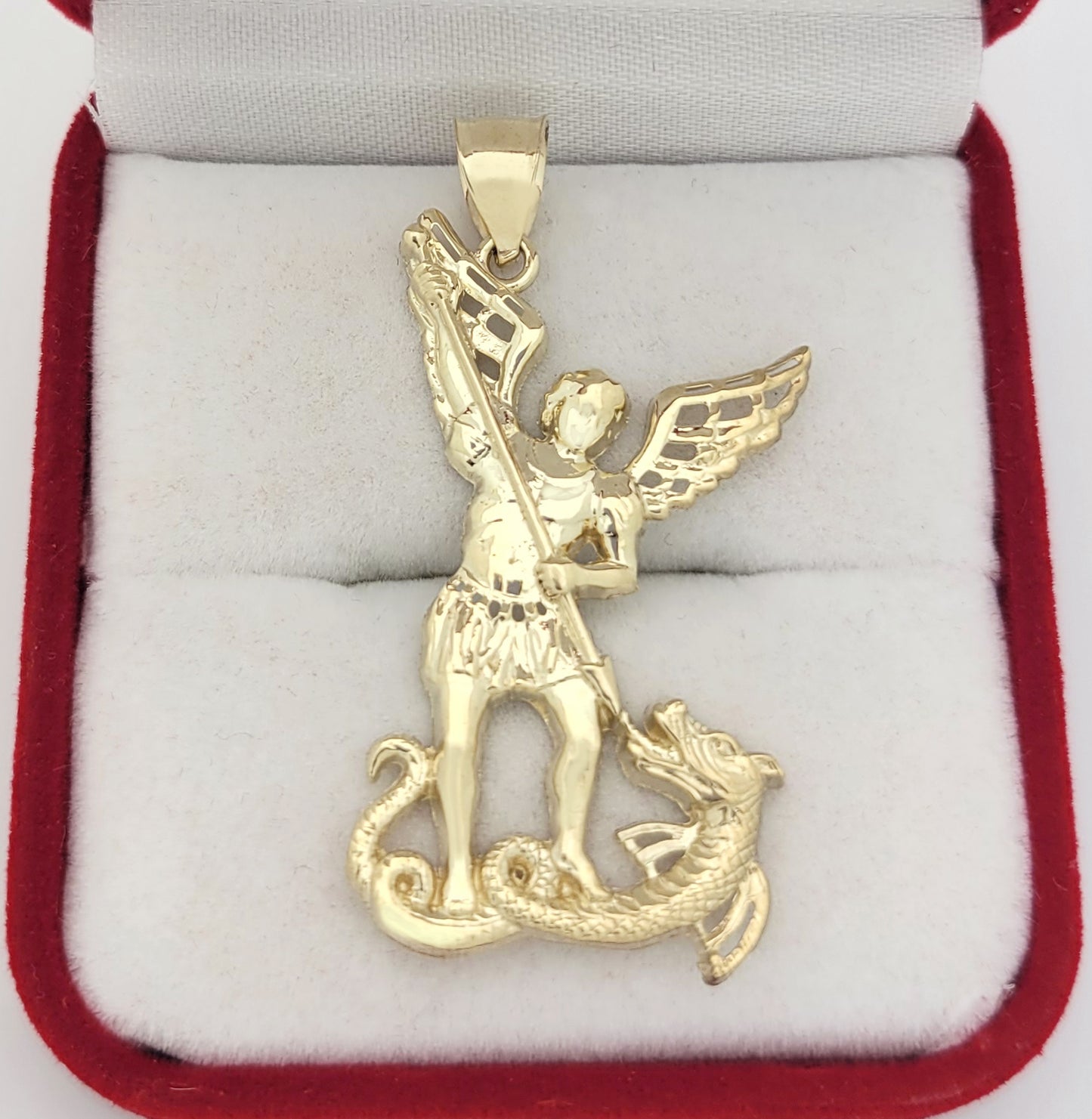 Mens 10K Yellow Gold Saint Michael The Archangel Pendant Charm