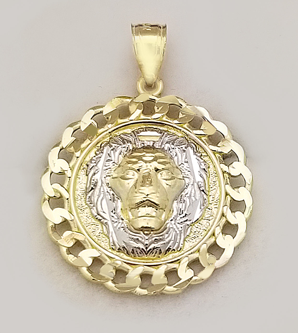 10K Yellow Gold Lion Face Charm Lion Head Pendant Cuban Frame