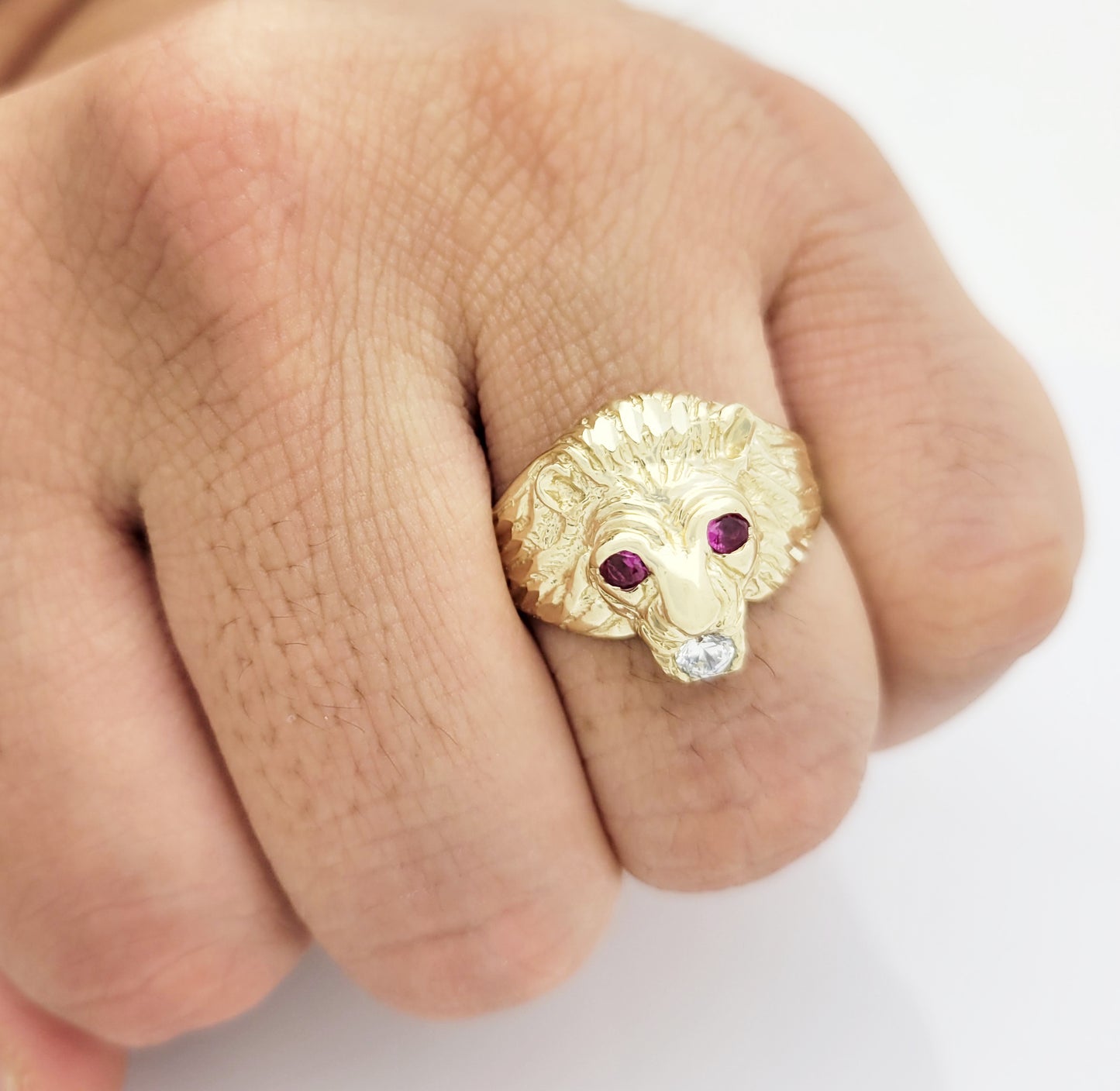 Men's Lion Head Ring 10K Yellow Gold Lion Face Ring Size 11