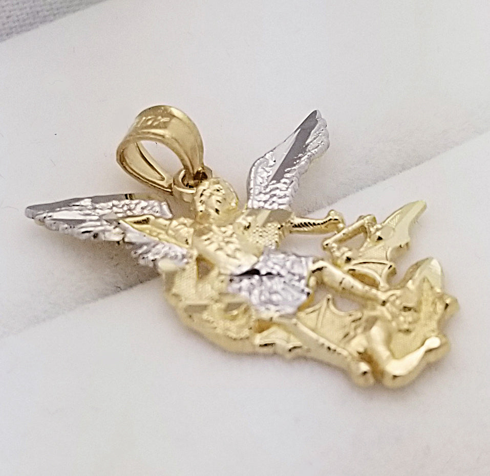 10K Yellow Gold Saint Michael The Archangel Pendant Charm Small