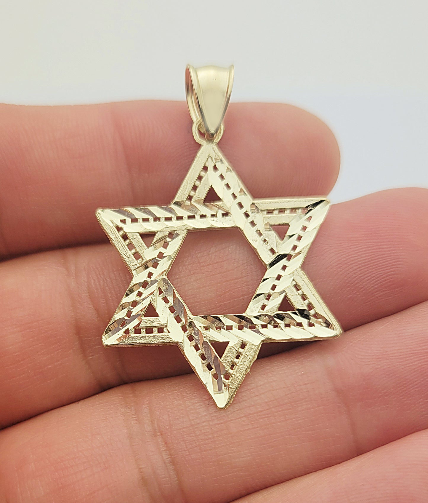 10K Yellow Gold Six Point Star Of David Jewish Pendant 1.1 inch Width