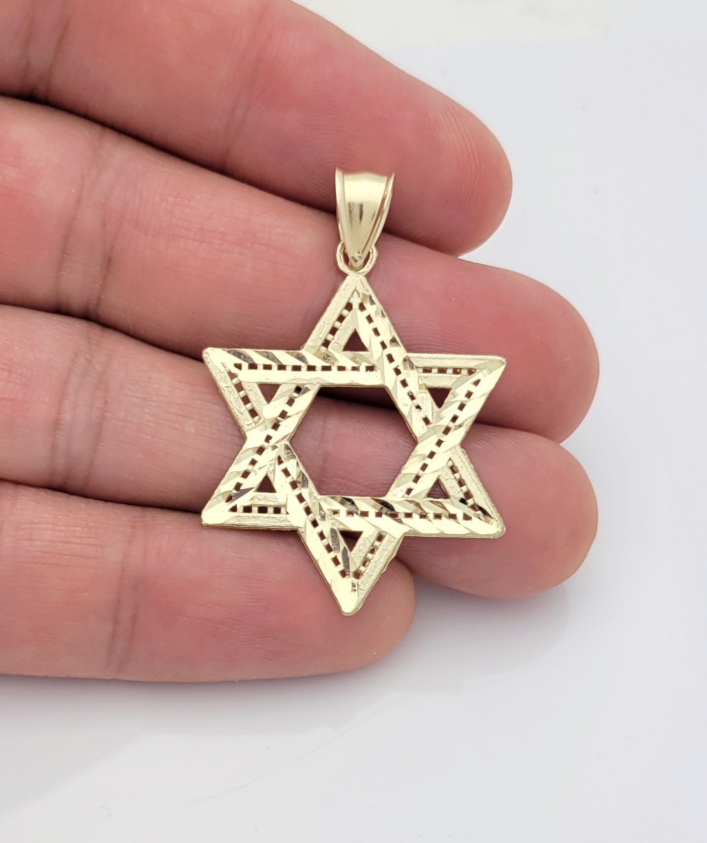 10K Yellow Gold Six Point Star Of David Jewish Pendant 1.1 inch Width