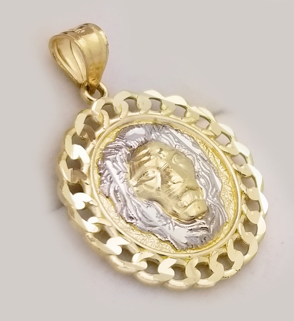 10K Yellow Gold Lion Face Charm Lion Head Pendant Cuban Frame