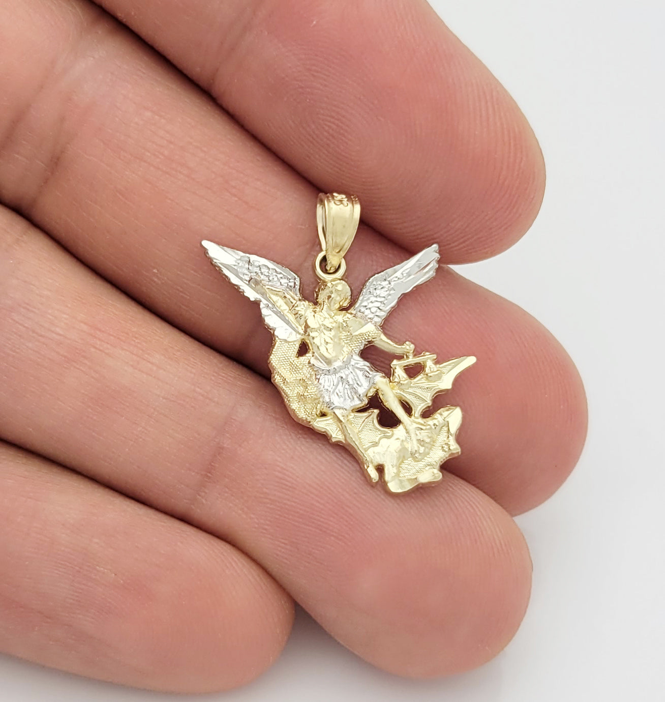 10K Yellow Gold Saint Michael The Archangel Pendant Charm Small