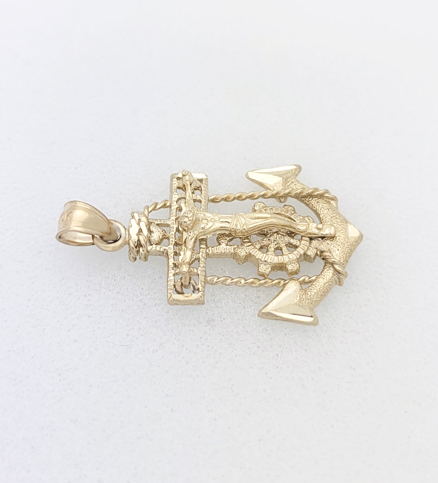10K Yellow Gold Mariners Anchor Charm Cross Pendant Mens Anchor Charm