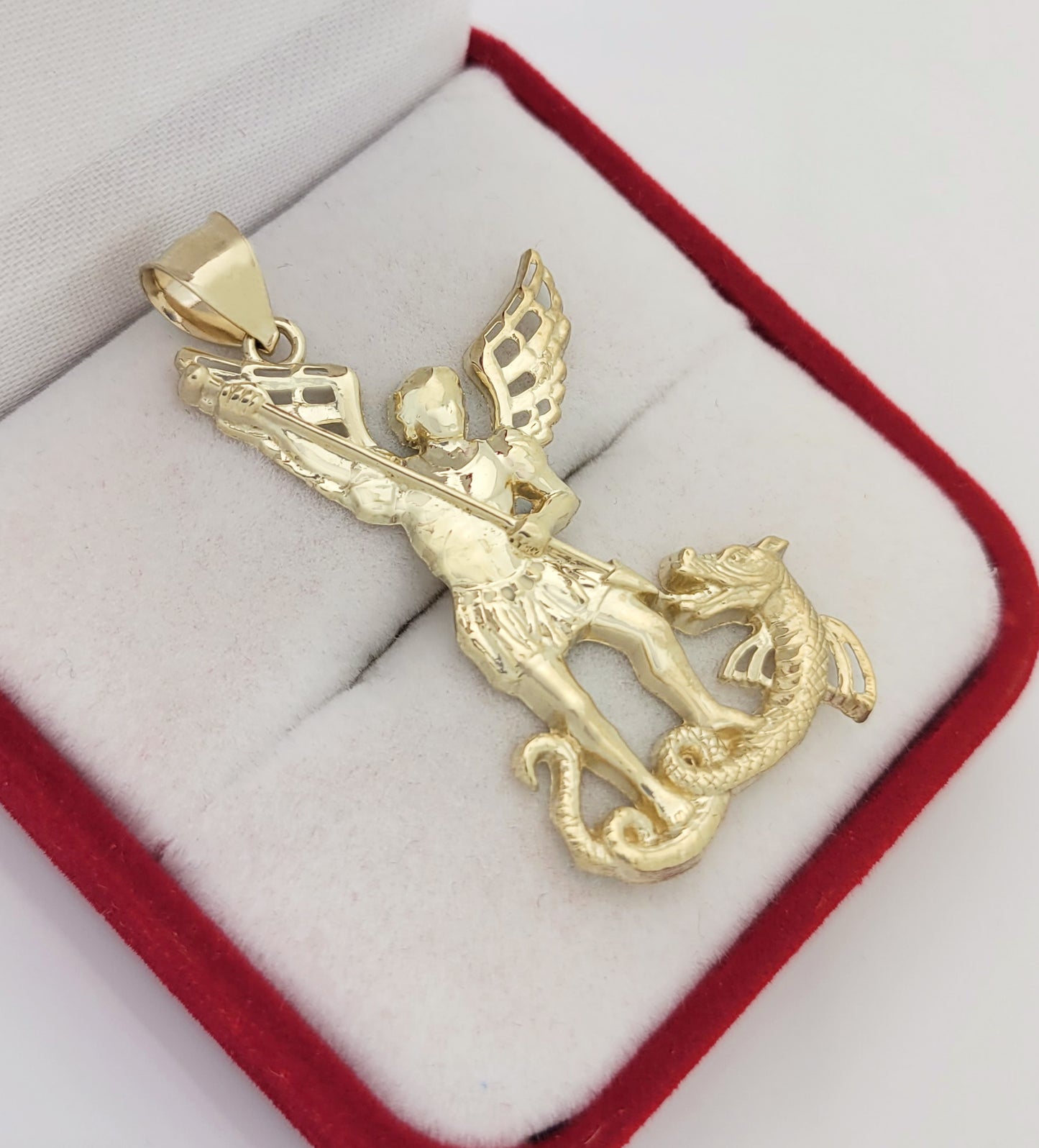 Mens 10K Yellow Gold Saint Michael The Archangel Pendant Charm