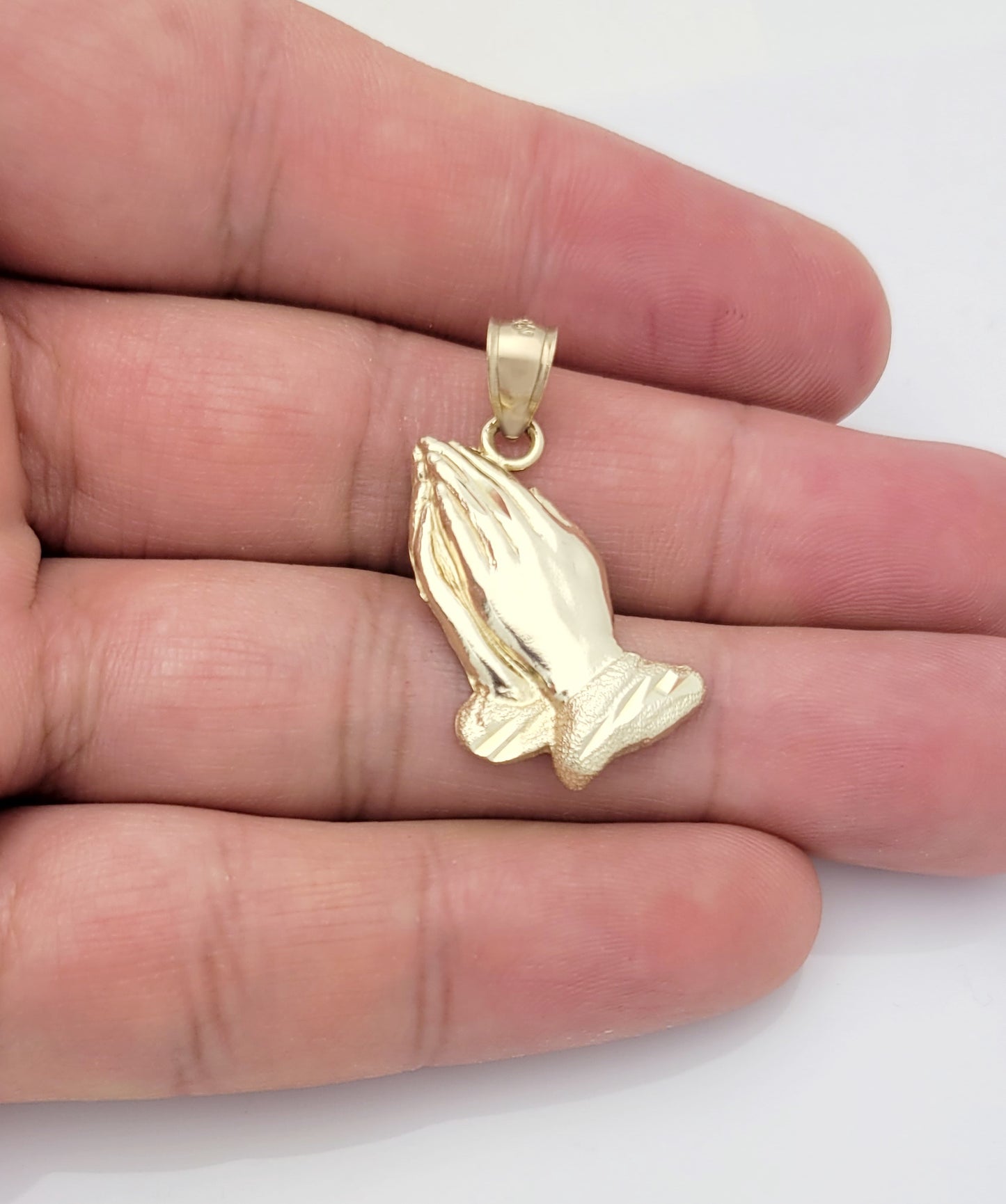 10k Yellow Gold Praying Hands Prayers Hands Pendant 1.25 inch