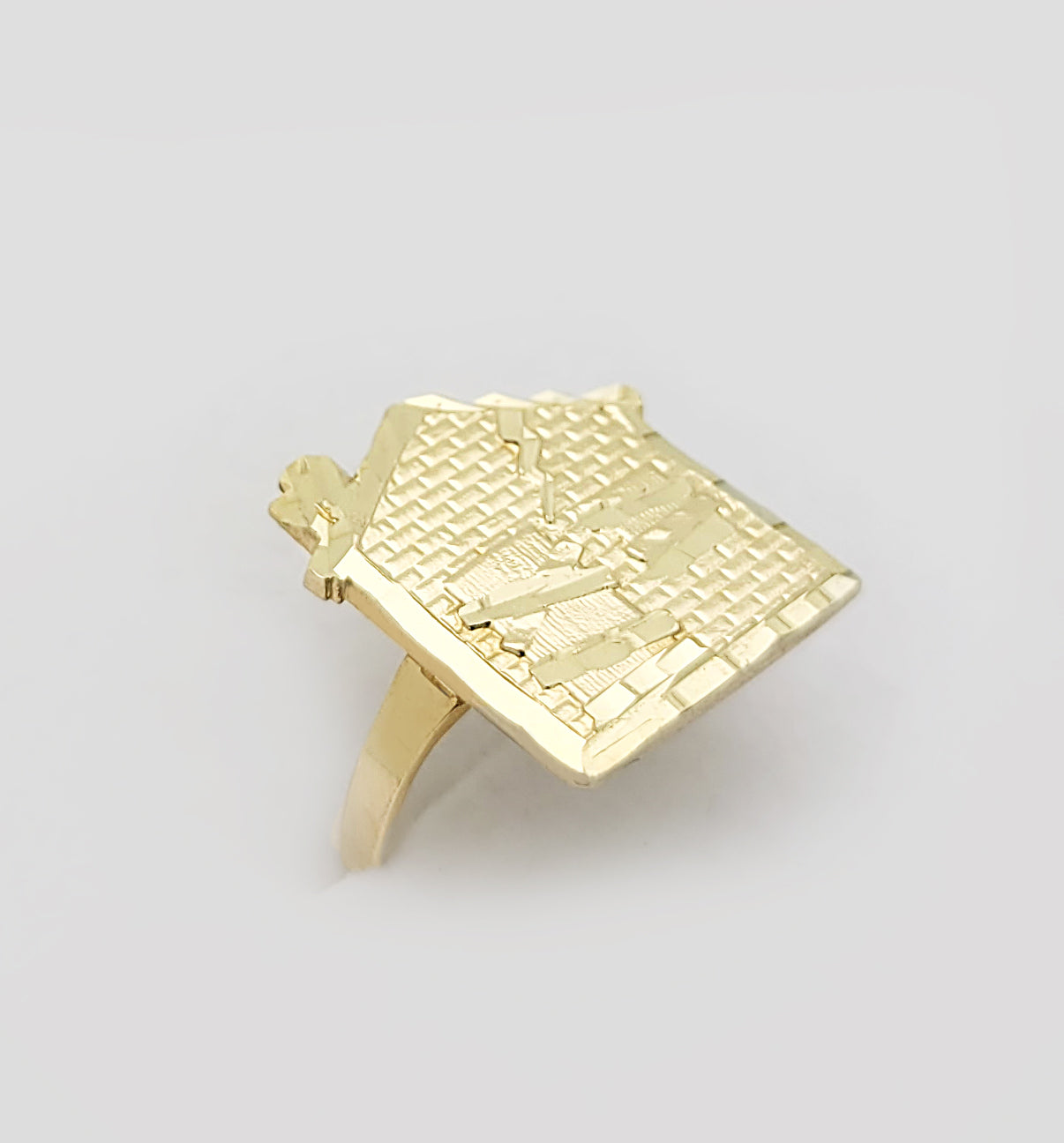 10K Yellow Gold Trap House Ring Pinky Ring Size 7 Head Size 0.7 in x 0.65 in