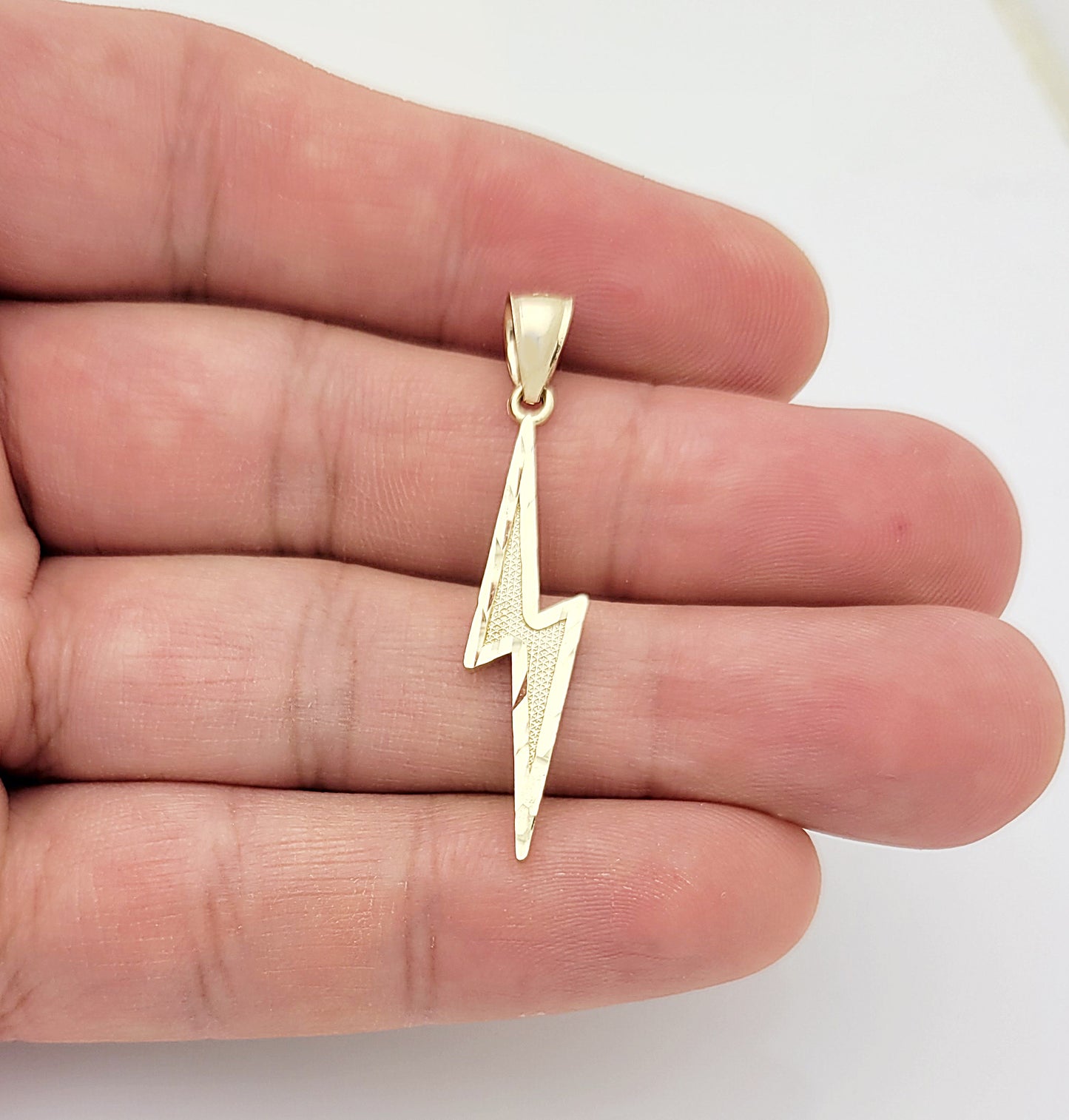 10K Yellow Gold Lightning Bolt Necklace Pendant Sold Gold Charm Diamond Cut
