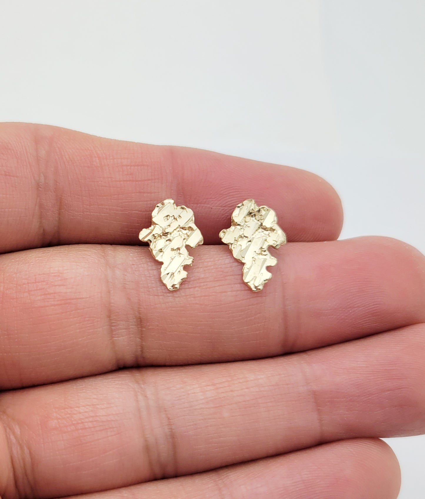 10k Yellow Gold Nugget Earrings Mens Womens Nugget 14 mm x 9.5 mm