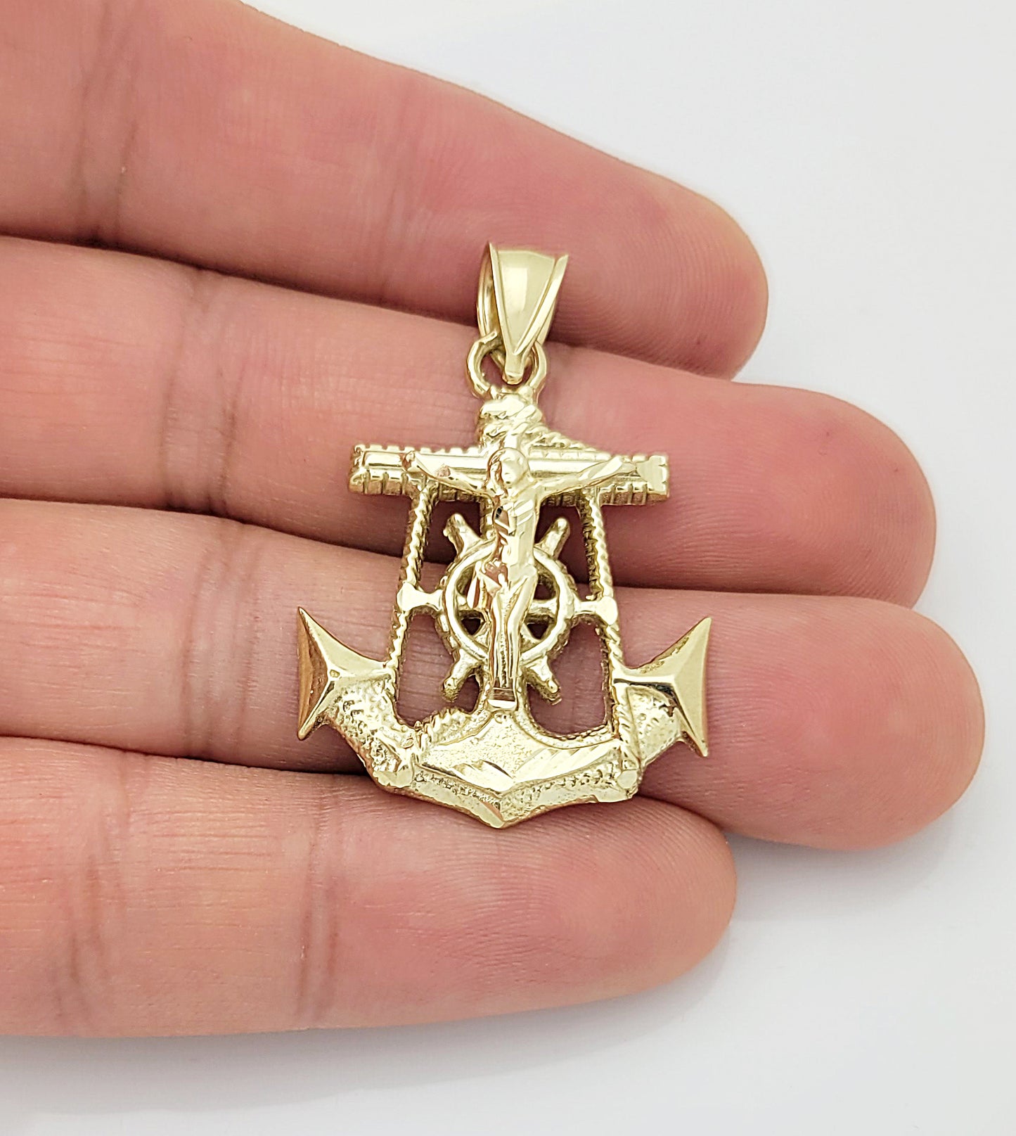 10K Yellow Gold Anchor Cross Pendant For Men Solid Gold Mariners Pendant